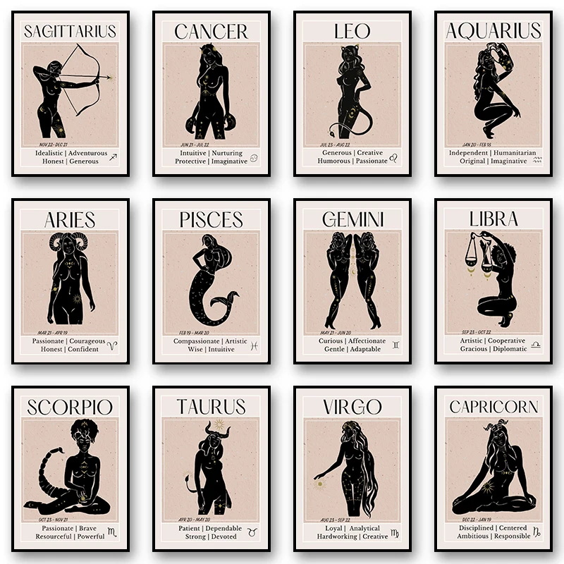 Astrology Vintage Zodiac Horoscope Symb Capricorn Star Posters and Prints Canvas Printing Wall Art Picture for Living Room Decor