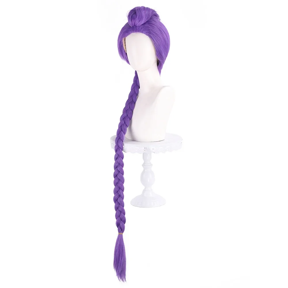 Peruka Syntetyczna Cosplay Rumi Wstępnie Zaplatana Fioletowa Damska 105cm Puszysty Kucyk Yaki Anime Odporna na Ciepło