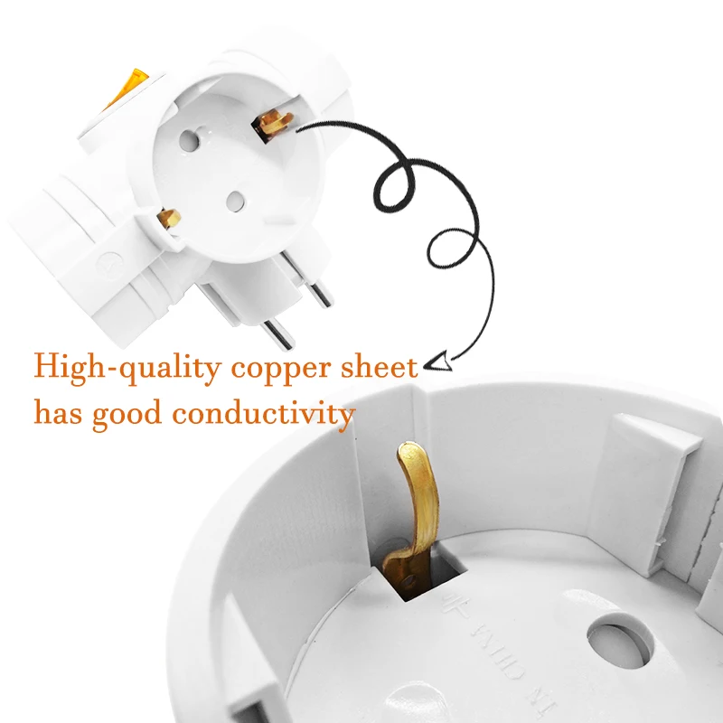 Wall Charger Adapter Power Socket Korea 4.8MM EU Plug to 3AC EU Socket 16A 250V Multif European Type Conversion Plug with Switch