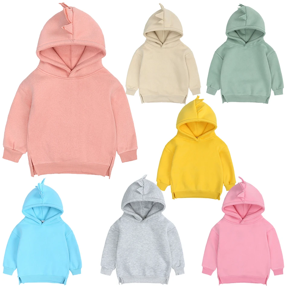 

Новая детская хлопковая однотонная одежда с капюшоном в виде динозавра, весенне-осенние толстовки с капюшоном для маленьких мальчиков и девочек, пуловеры, топы, повседневные толстовки унисекс