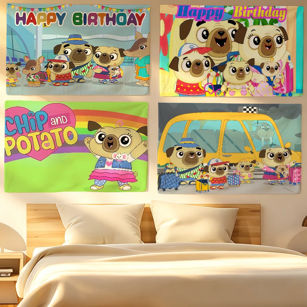 Cartoon C-Chip and Potato Flag For Sports Matches Halloween Games Parade Rally Holiday Festival Backyard Balcony Club Bar Decor