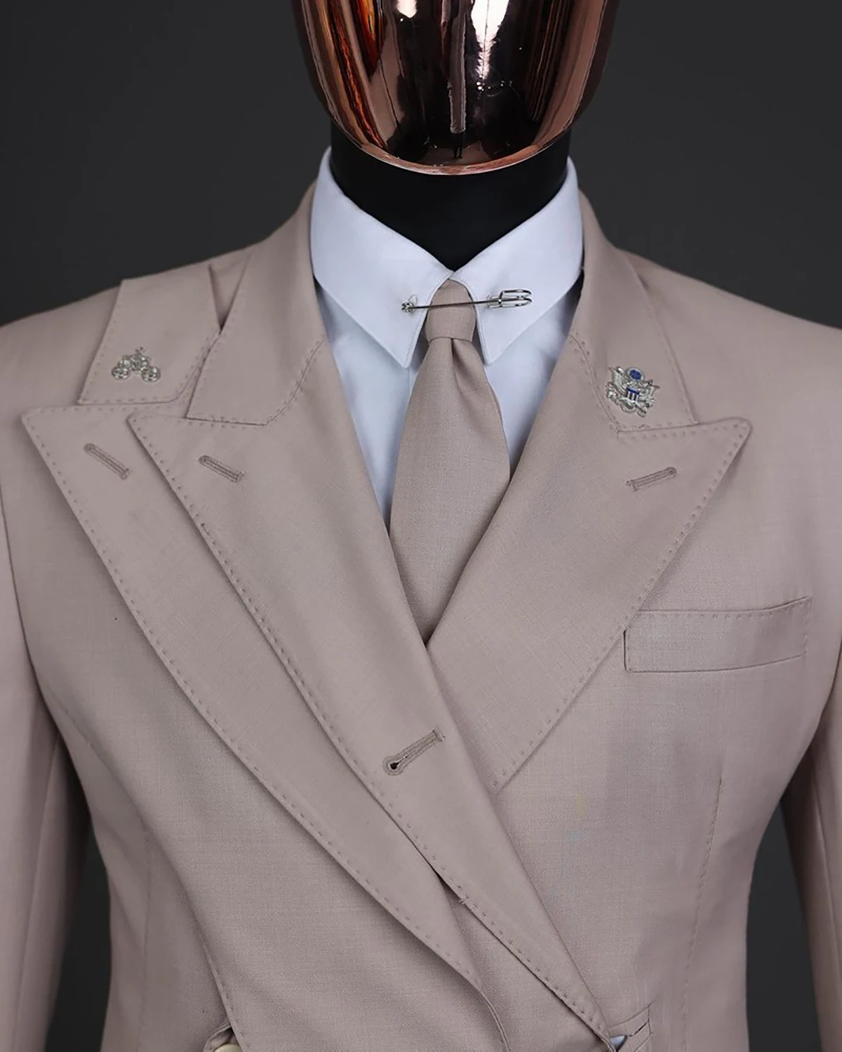 Khaki Men\' s Suit 2 Pieces Blazer Pants One Button Mixed Peaked Lapel Slim Jacket Fashion Tuxedo Business Modern Wedding Groom