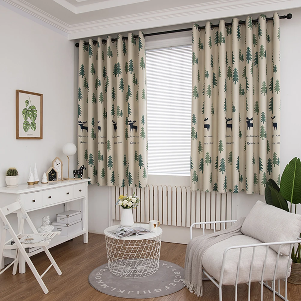 

1 pc Elk Print Curtains Soft Polyester Room Darkening Window Curtains 70%-90% Blackout Short For Living Room Bedroom 100X200Cm