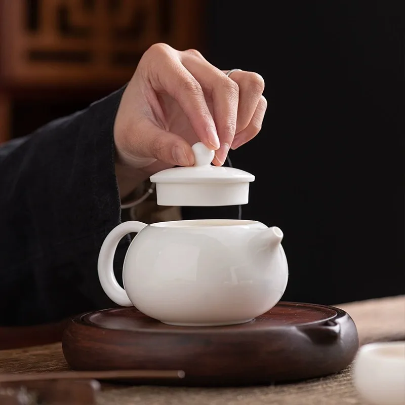 

Dehua White Jade Xishi Fengming Pot Porcelain Blanc De Chine Household Kung Fu Sets Tea Set