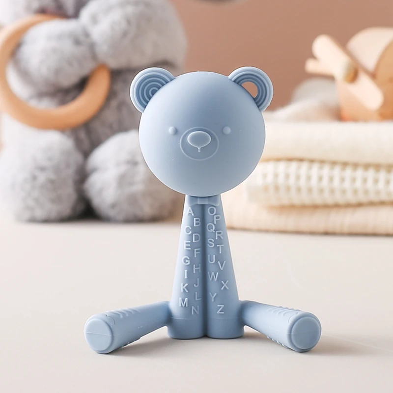 1PC Baby Silicone Teether Toys BPA Free Silicone Bear Grip Teething Toys for Newborn Soothing Tooth Sensory Teething Toys Gift