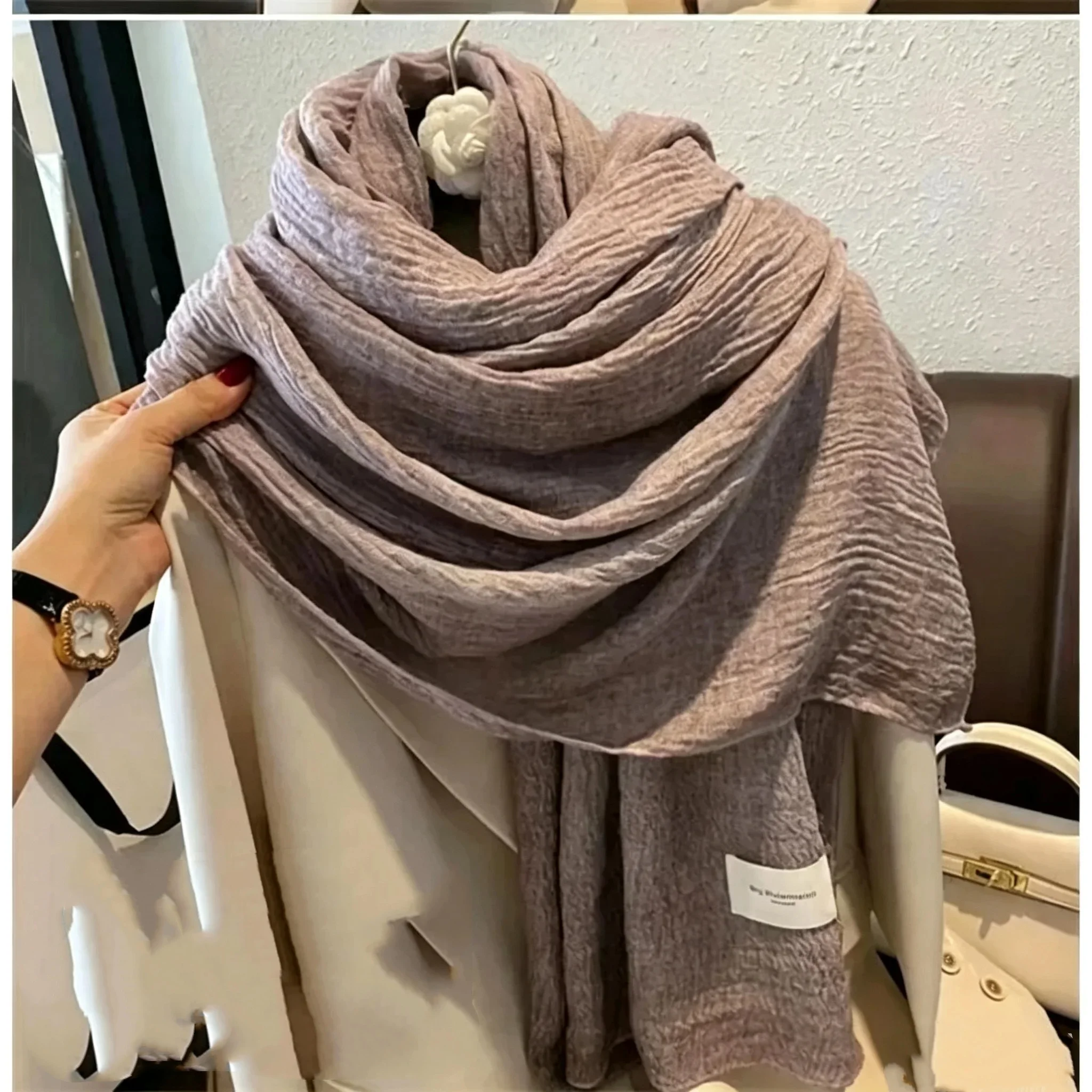 VREOVOR Riesiger weicher, fester Schal für Damen, Herbst und Winter, dünn, Kunststil, Retro, warmer Schal, einfarbig, elegant, großzügig