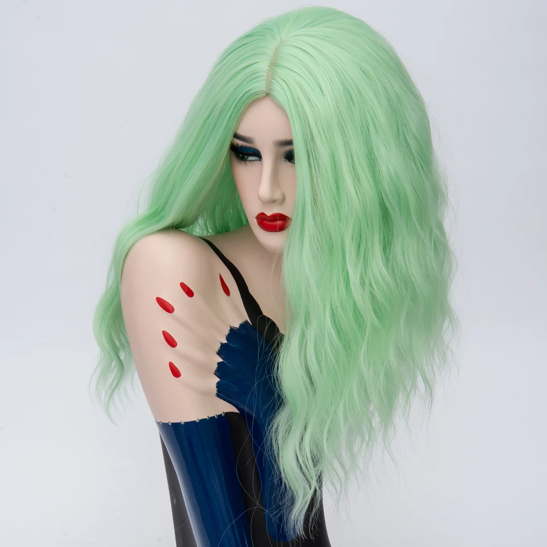 MSIWIGS Short Wavy Green Wigs Cospaly Synthetic Wig for White Women High Temperature Fiber Free Hairnet