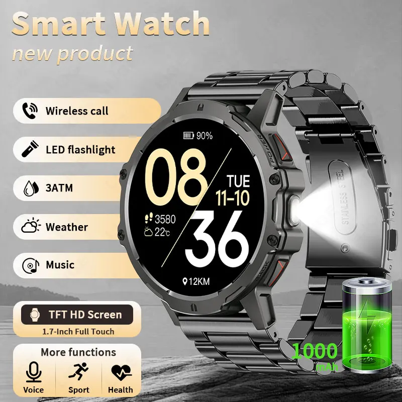 

LIGE New 1000mAh Large Battery Smart Watches For Men 3ATM Waterproof Bluetooth Call Sport Health Monitor 1.7 inch Men Smartwatch