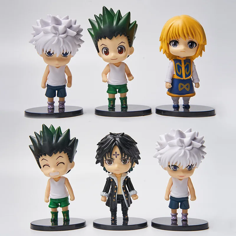 6 pçs/1 conjunto anime hunter × hunter figura killua zoldyck brinquedo chrollo lucilfer modelo gon freecss boneca figura de ação kurapika conjunto