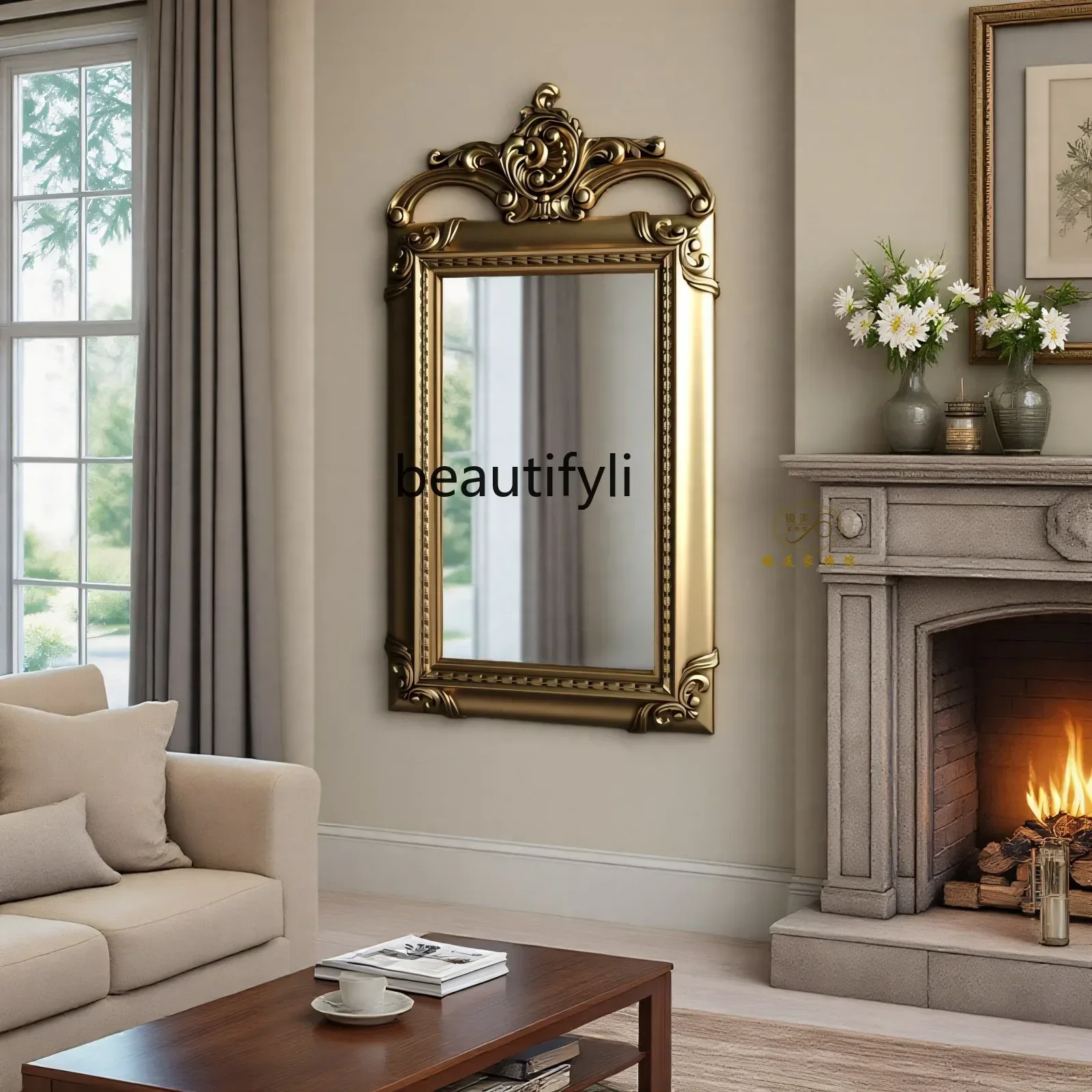

YH03 French retro bathroom mirror wall-mounted European bathroom, American living room entrance wall decorative mirror