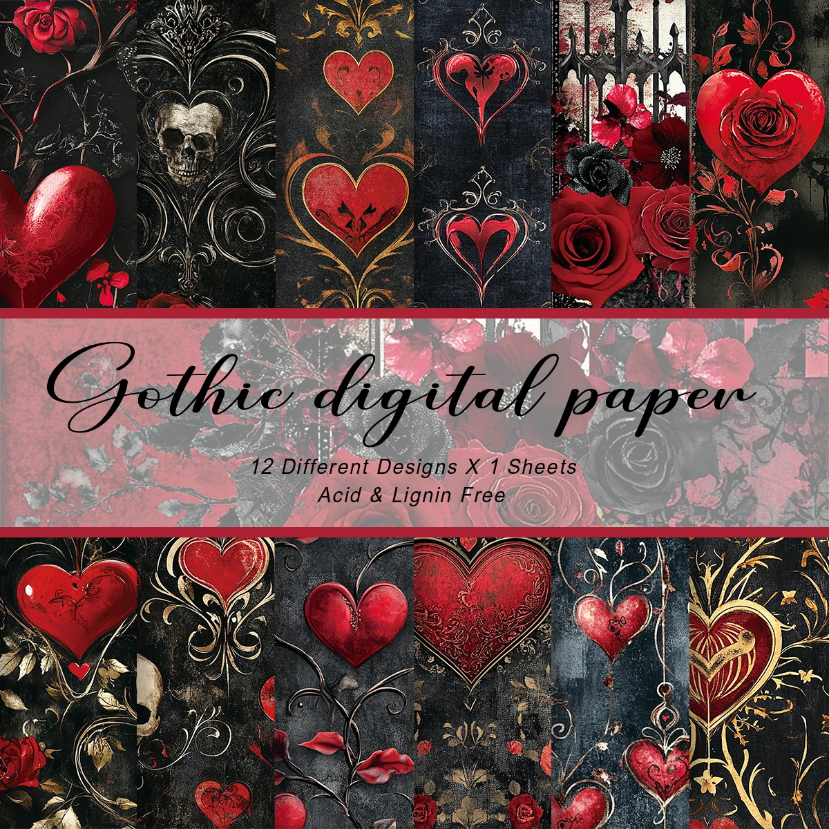12 Stück Dekorpapier mit gotischen Liebesthemen, für Valentinstag-Geschenkpapier, romantische Scrapbooking-Artikel, Bastelbedarf für Liebesbriefe