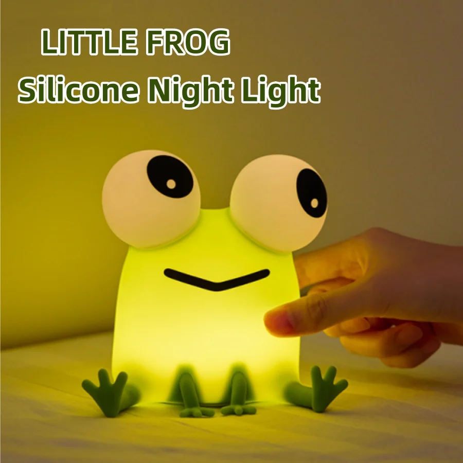 Cute Frog Night Light USB Rechargeable Silicone Pat Lamp Bedroom Bedside Sleep Atmosphere Lamp Room Decor Kids Toy Birthday Gift