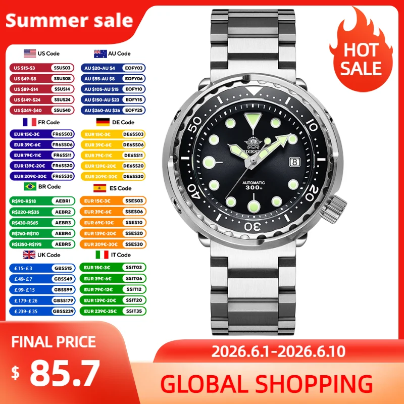 

ADDIESDIVE Automatic Watches For Man Sapphire Glass Ceramic Bezel 300m Waterproof Diving Watch BGW9+C3 Luminous Mechanical Watch