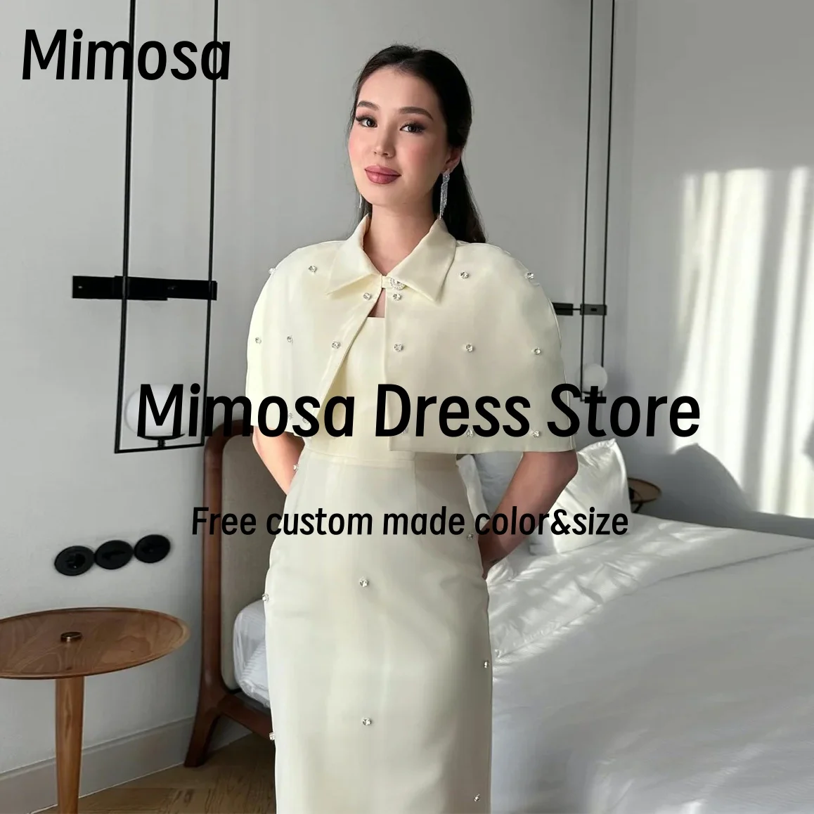 Mimosa Strapless Prom Party Dresses with Crystals Shawls Evening Gowns Ankle Length платье женское вечернее Customized