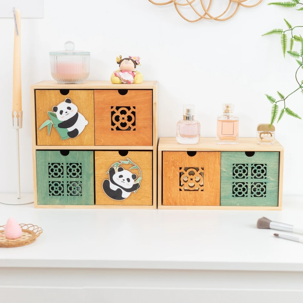 

Cute Panda Wooden Drawer Desktop Organizer Storage Box Stationery Jewelry Pills Makeup Organiser Home Room Bedside Table Decor
