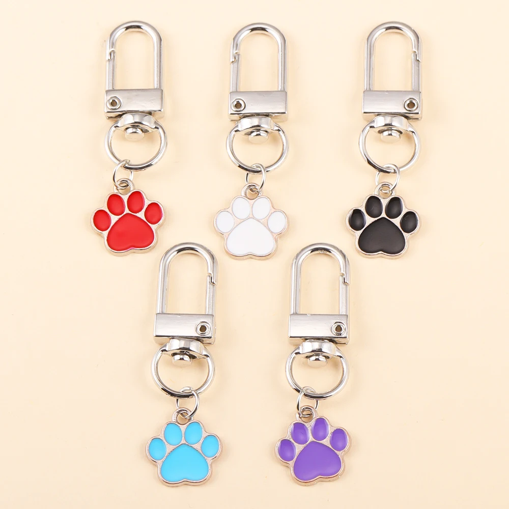 2Pcs Cute Enamel Keychain Cat Dog Paw Footprints Key Ring for Car Handbag Key Pendant Accessories Wholesale Jewelry Gifts