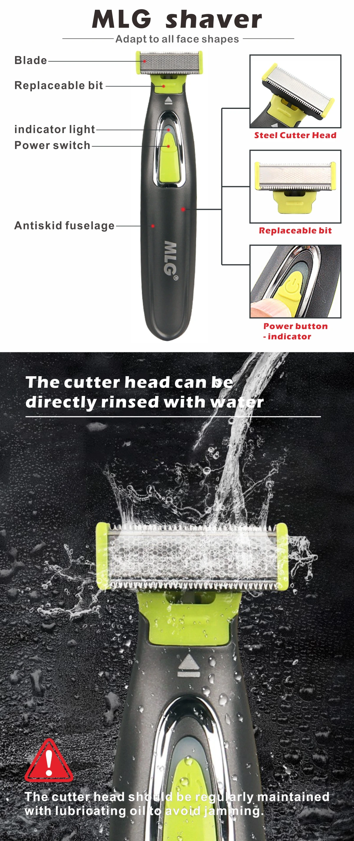 MLG Washable Rechargeable Electric Shaver Beard Razor Body Trimmer Men Shaving Machine Hair Face Care Cleaning