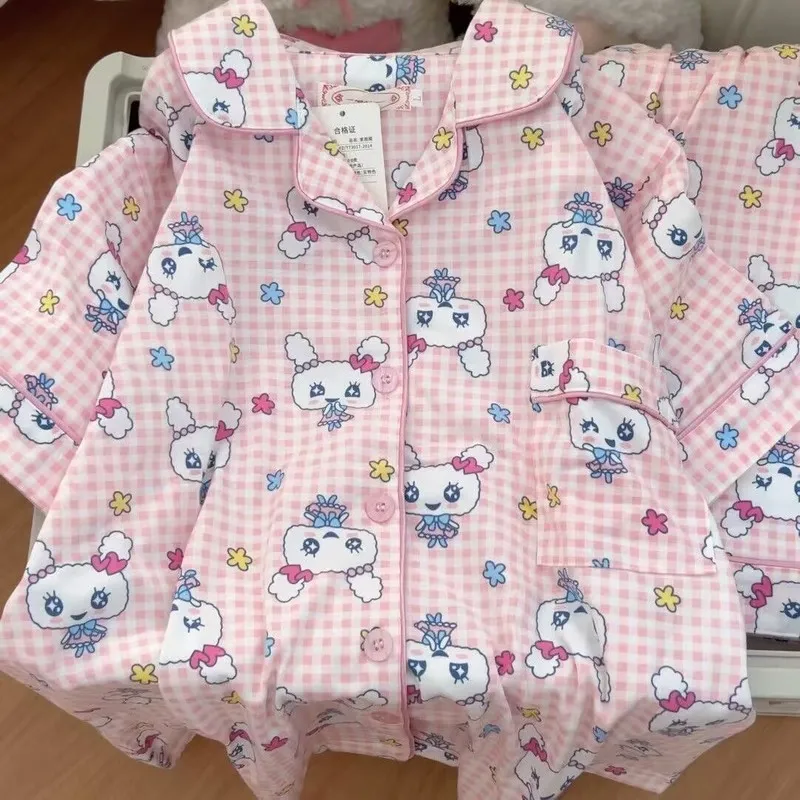 Tamagotchi Mameiji Women Summer Pure Cotton Short Sleeve Shorts Pajama Set Japanese Anime Game Cartoon Peripheral Sleepwear view 2