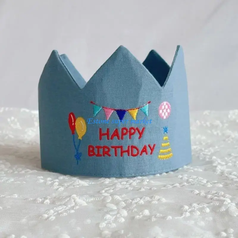 090B Festival Infant Birthday Crowned Hat Machine Washable Cloth Cap Embroidered Celebration Accessory For Newborns Toddle