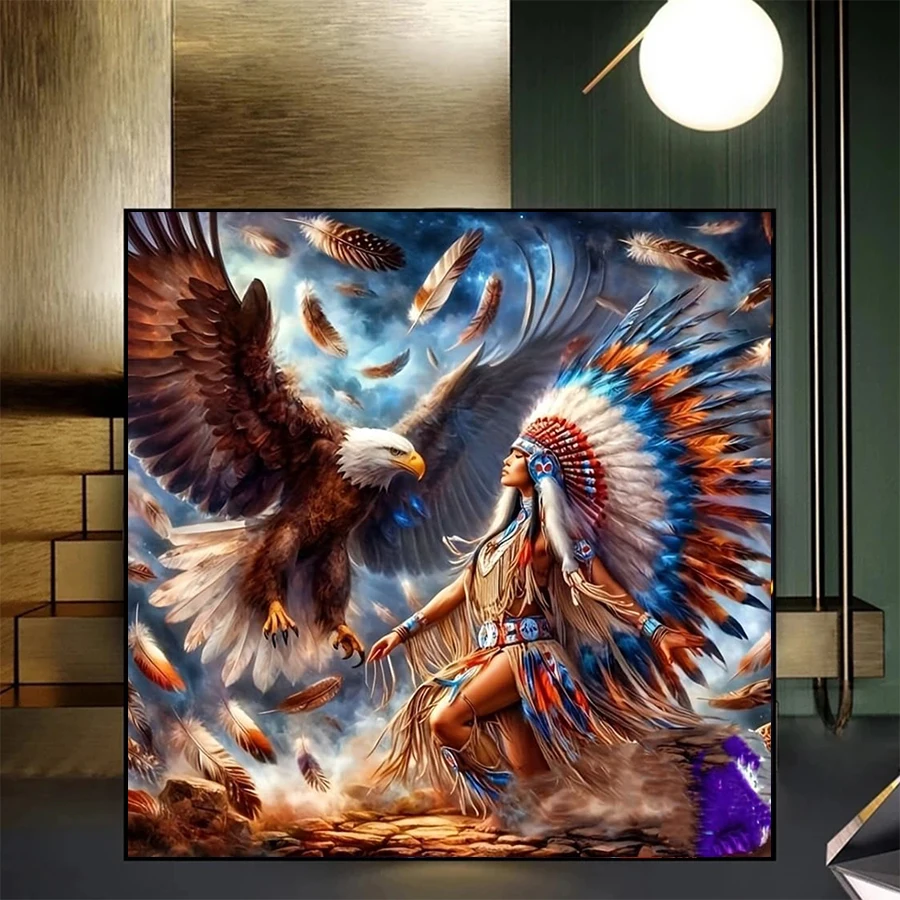 

Diamond Painting Kit New Indian Woman Animal Flying Eagle 5d Diamond Embroidery Mosaic Gift Home Decor Picture