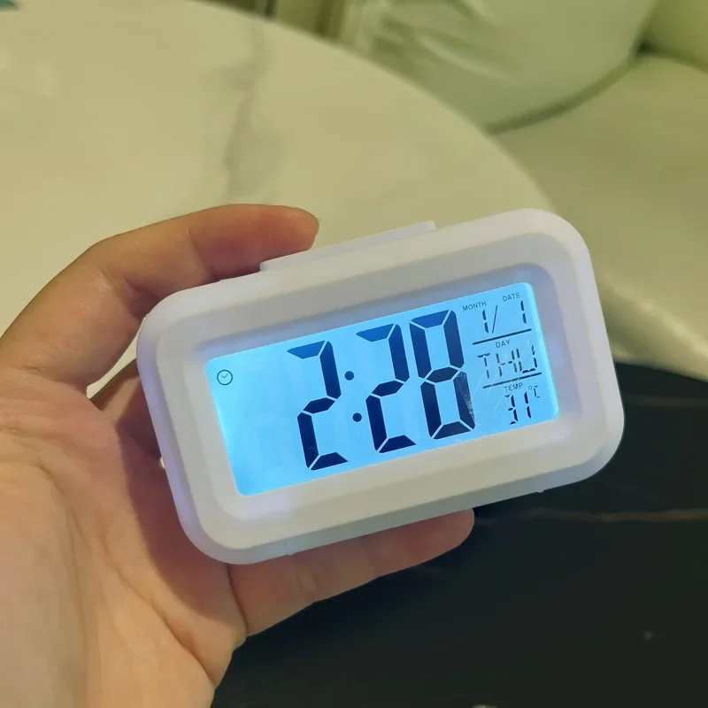Smart Digital Alarm Clock with Temperature Calendar Timer, LED LCD Display for Bedroom Office Desk, No Battery Included - Image 3