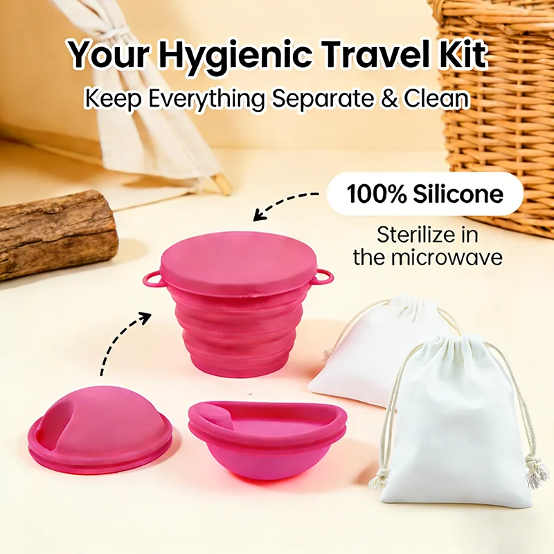 

Набор для сбора менструальной крови с стерилизатором: Мягкий медицинский силиконовый диск для менструации, контейнер для стерилизации, футляр для хранения.