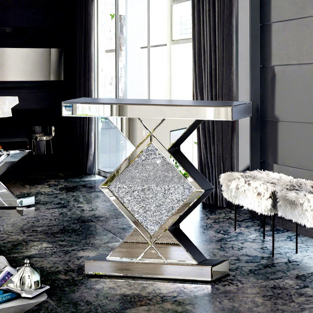 #Newest Luxury Light Mirrored Console Table Gold Decorative LED Hallway Table For Home Hotel