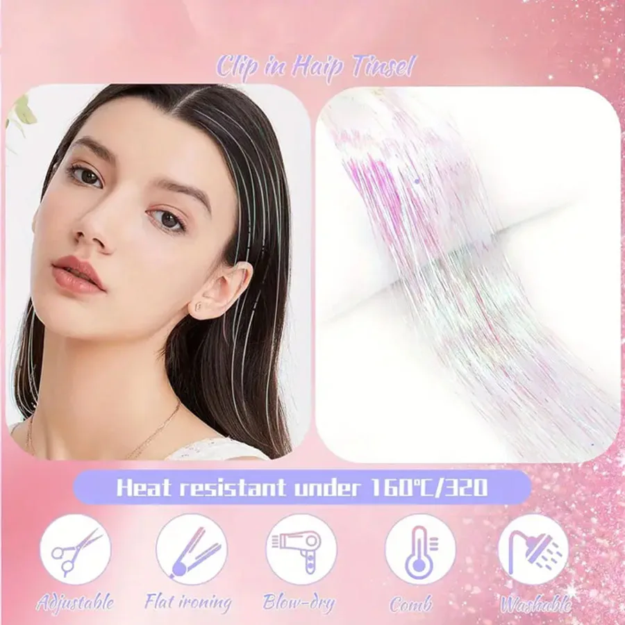 Hair Tinsel Pack Of 12 Pcs Clip In Hair Tinsel 20 Inch Colorful Glitter Tinsel Hair Extensions, Festival Gift Tinsel Fairy Hair