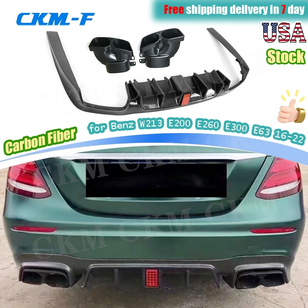 

Carbon Fiber Rear Bumper Lip Light Diffuser For Benz E Class W213 C238 E43 E63 For AMG 2017+ With Steel Exhaust Muffler Tips
