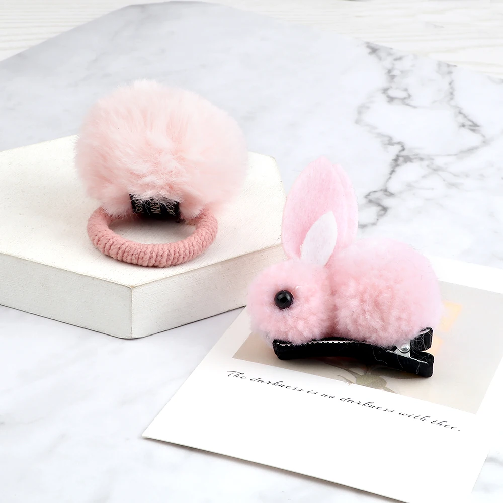 Soft Hairball Hair Bands Accessories Cute Plush Rabbit Elastic Hair Ties Sweet Bunny Hair Clip Headwear Gift For Women Girl Kids