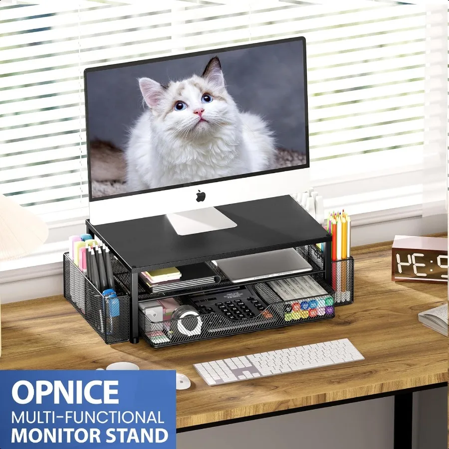 Desk Organizer and Accories 2Tier Computer Monitor Stand Riser with Drawer and 2 Pen Holders Office Desk Accories for Office pl