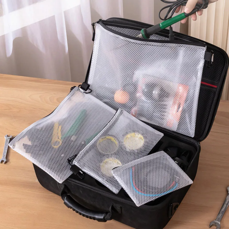 1PCS Multi-Purpose Mesh Zipper Pouches Assorted Sizes Durable Organizer for Home Office Travel Electronic Accessories