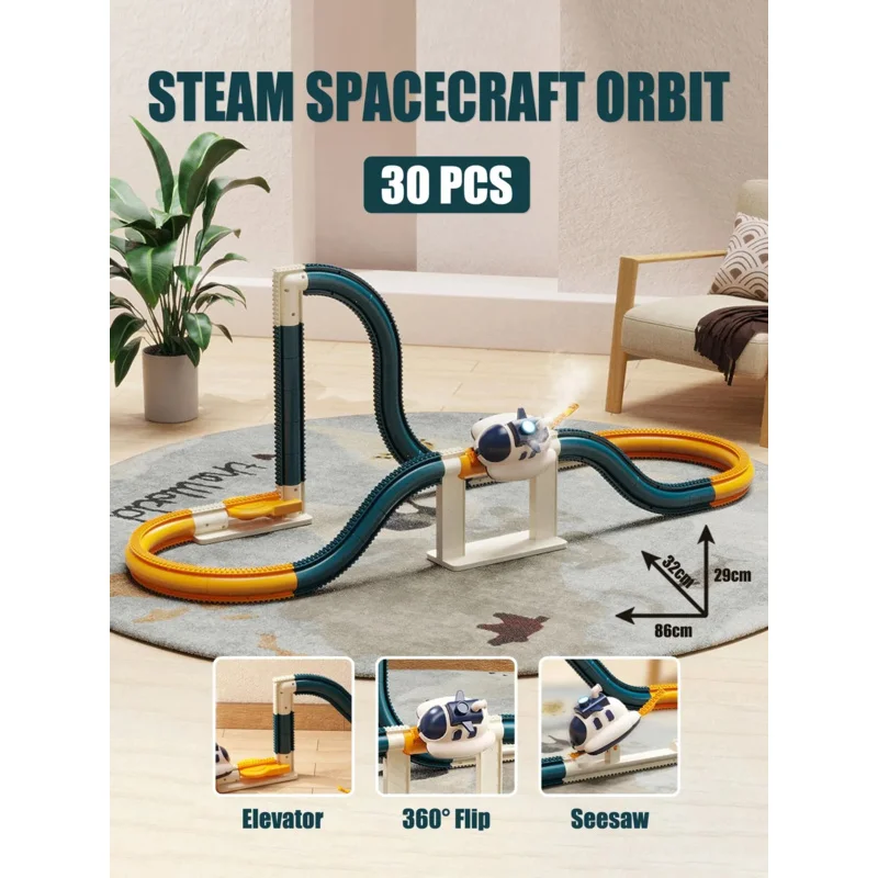 

TEMIKIDS Steam Car Track Assembly Toys Trolley With Steam 360° Flip Rail Lift Track Seesaw Kids Puzzle Playful Toy For Boys Birt