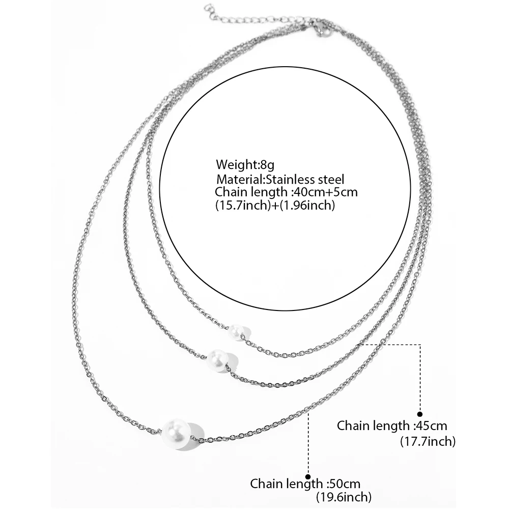 Stainless Steel Necklaces Baroque Style White Imitation Pearl Multilayer chain Simplicity Fashion Necklace For Women Jewelry Gif