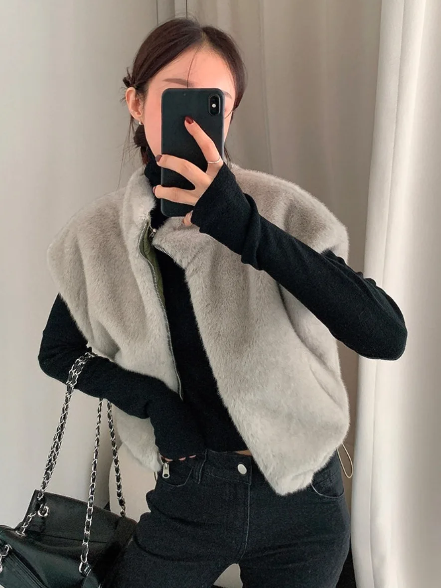 Chaleco de visón sintético informal holgado de invierno para mujer, abrigo de doble cara, Top Retro Faion coreano Sle, Top cómodo y versátil