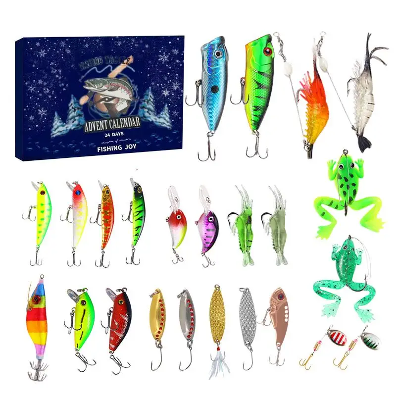 Fishing Lure Christmas Countdown Calendar 2024 Fishing Lures Advent Calendar for Christmas Realistic Design Fishing Accessories