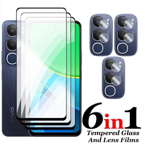 6 en 1 para Vivo Y19s 4G vidrio para Vivo Y19s vidrio templado 2.5D cubierta completa pegamento Protector de pantalla para Vivo Y19s 4G película de lente