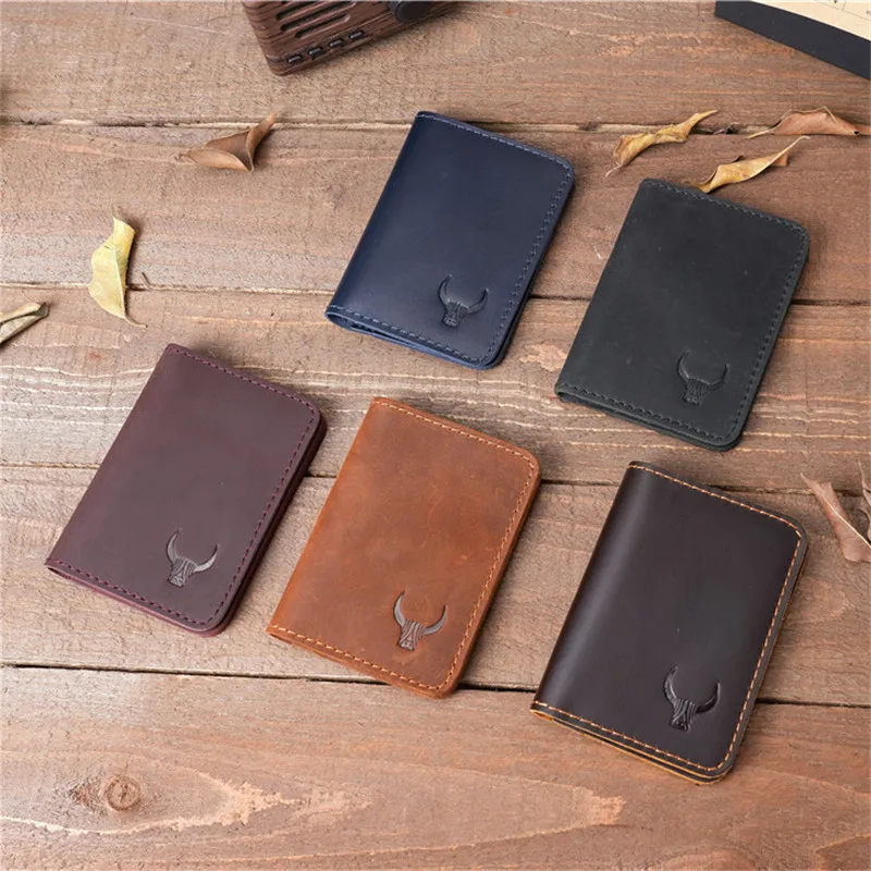 NT001 NEW 100% Genuine Cow Leather Crazy Horse Full Grain Mens Womens ID Holder Bank Credit Multi Slot Slim Money Cash Card Case