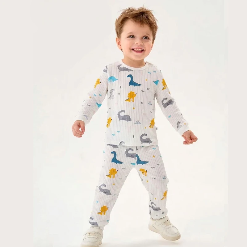 Soft Breathable Cotton Baby Children Pajamas Set Cute Cartoon Long Sleeve Home Sleepwear Set for 0-5 Years Old