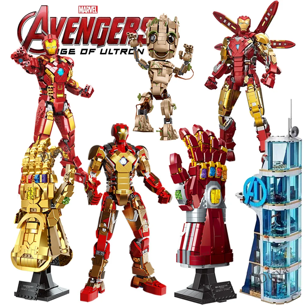 Disney Marvel Avengers Iron Man MK44 Ironman Hulkbuster Hulk Robot Figures Idea Technical Building Brick Block Gift Toy Kid Boys