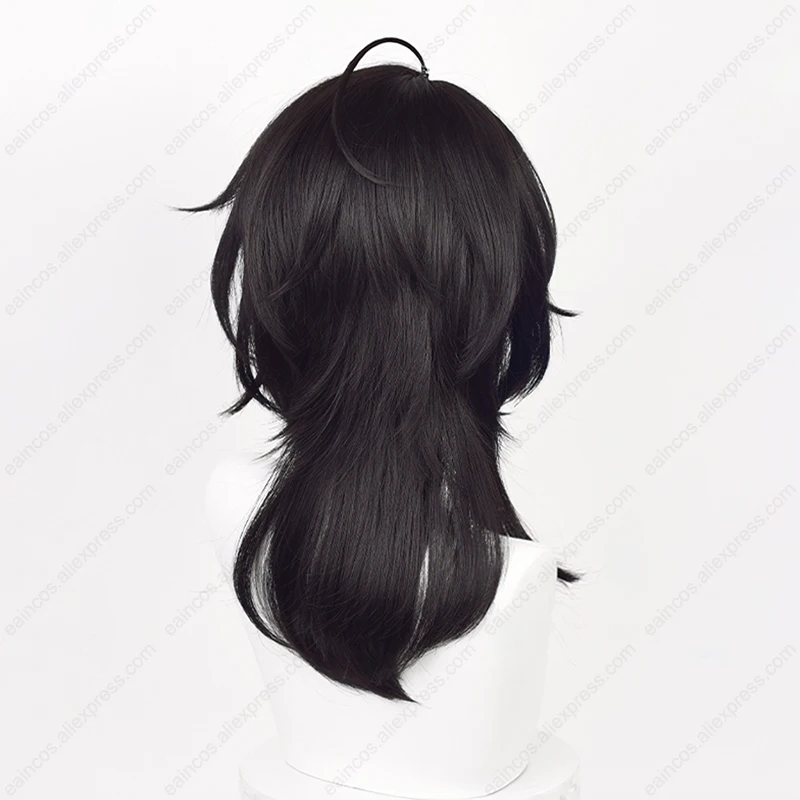 ES Rei Sakuma Peruca Cosplay, Perucas longas pretas naturais, cabelo sintético resistente ao calor, perucas simuladas do couro cabeludo, 45cm