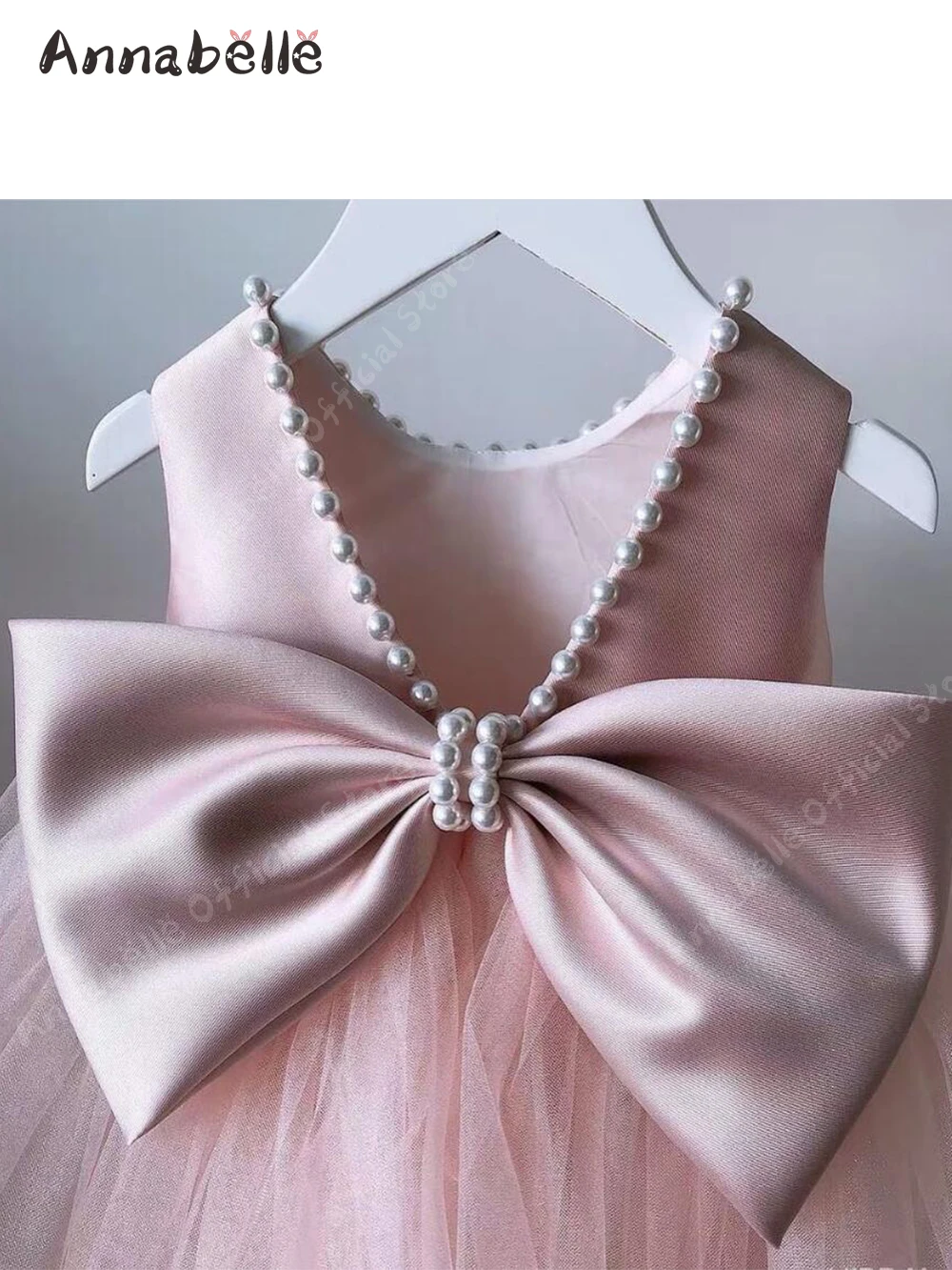 Annabelle Cute Ieaky Back Pearl Bow Decoration Kids Girls Wedding Dress Girls' Photo Performance Dresses