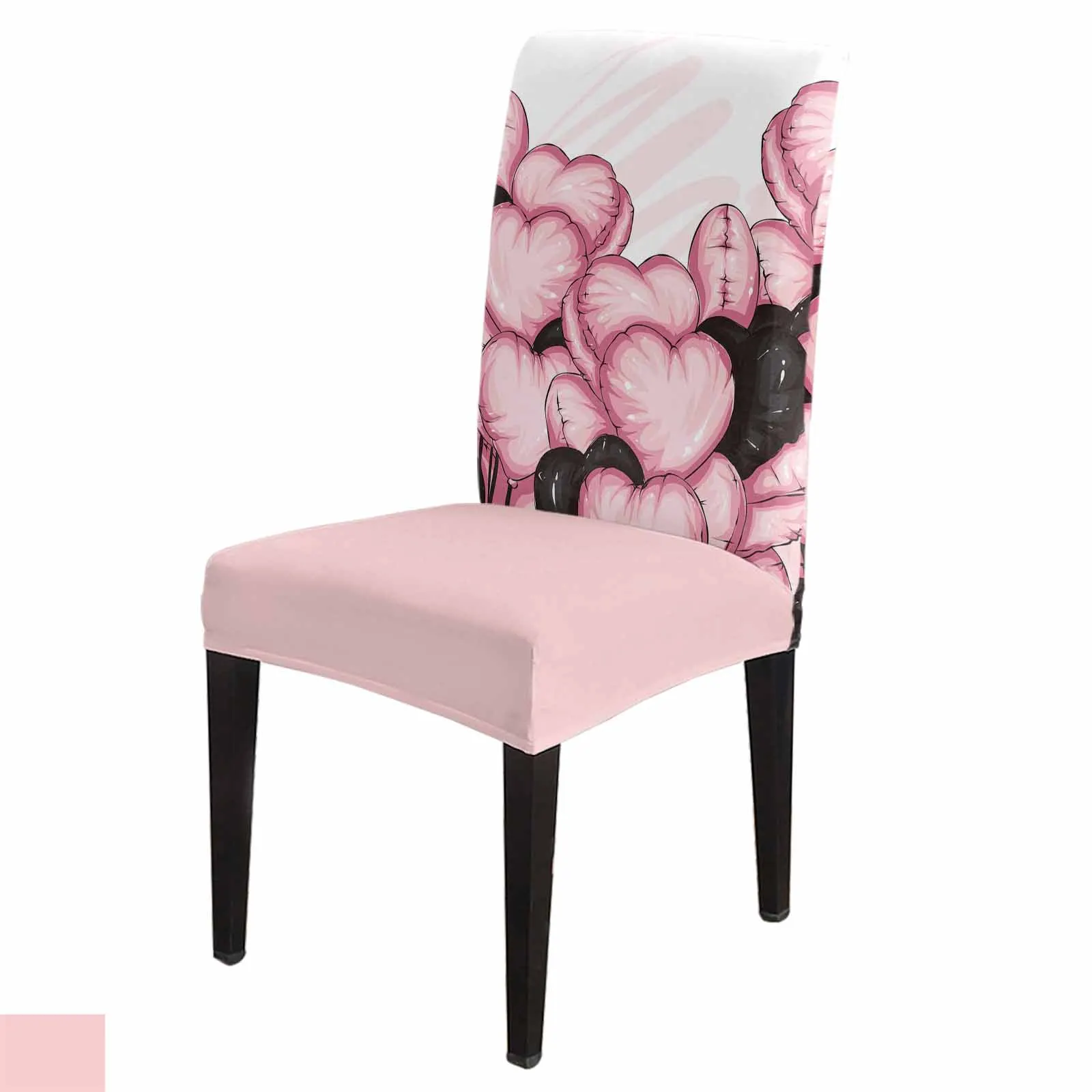 Valentine'S Day Pink Love Balloons Chair Cover Set Kitchen Stretch Spandex Seat Slipcover Home Decor Dining Room Seat Cover