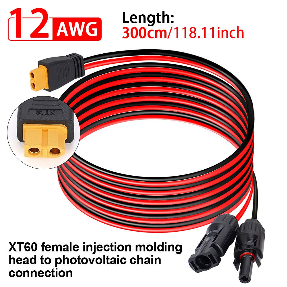 3 Meter 10 Fuß 12 AWG Solarpanel-Anschluss auf XT60-Adapterkabel, Solar-Ladekabel, PVC-Draht aus reinem Kupfer für Auto-Kraftwerk