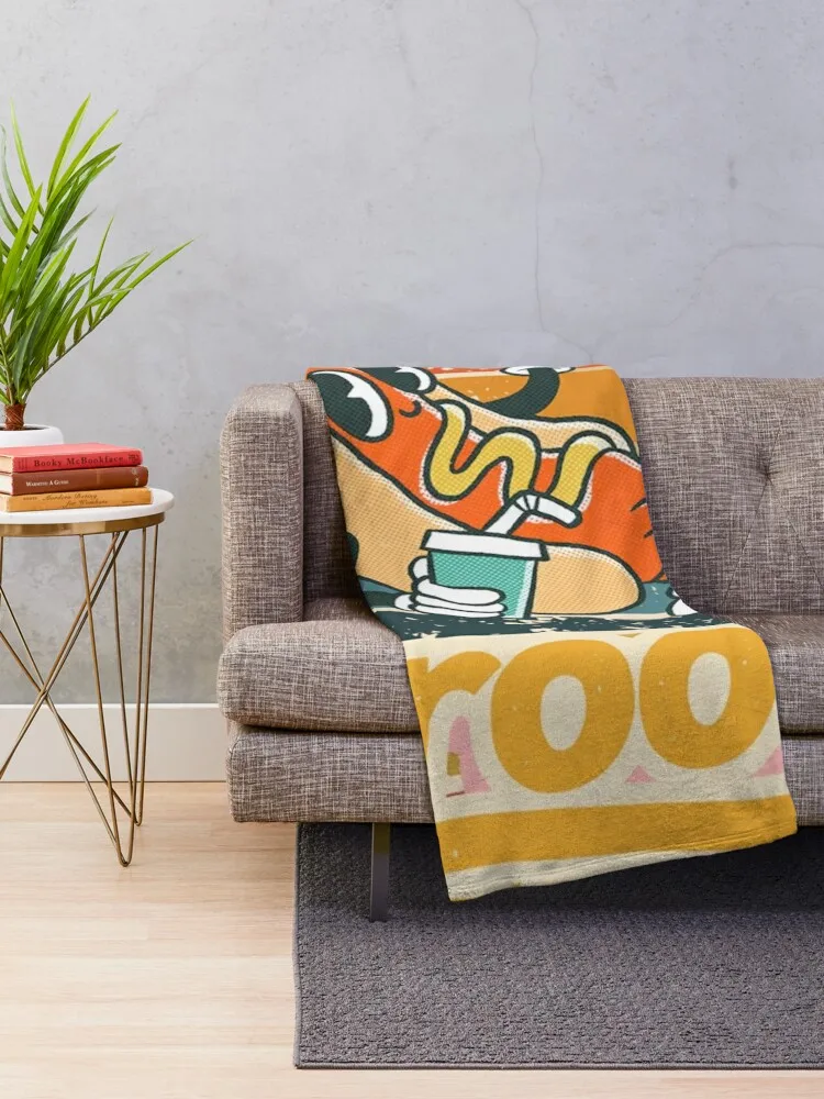 Retro Groovy Hotdog Character Design Throw Blanket for sofa cosplay anime Blankets