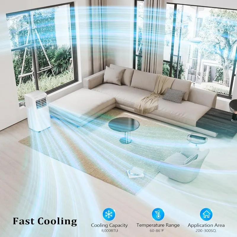 ROVSUN WiFi Diaktifkan AC Portabel Cerdas 8000 BTU, Pendingin 3-in-1, Dehumidifier & Kipas, Unit AC Seluler Ruangan Bertenaga