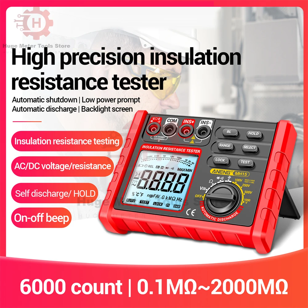 

MH15 Multifunctional Digital Meter Insulation Resistance Automatic Discharge AC/DC Voltage Megohmmeter Tester Tools 6000 Counts