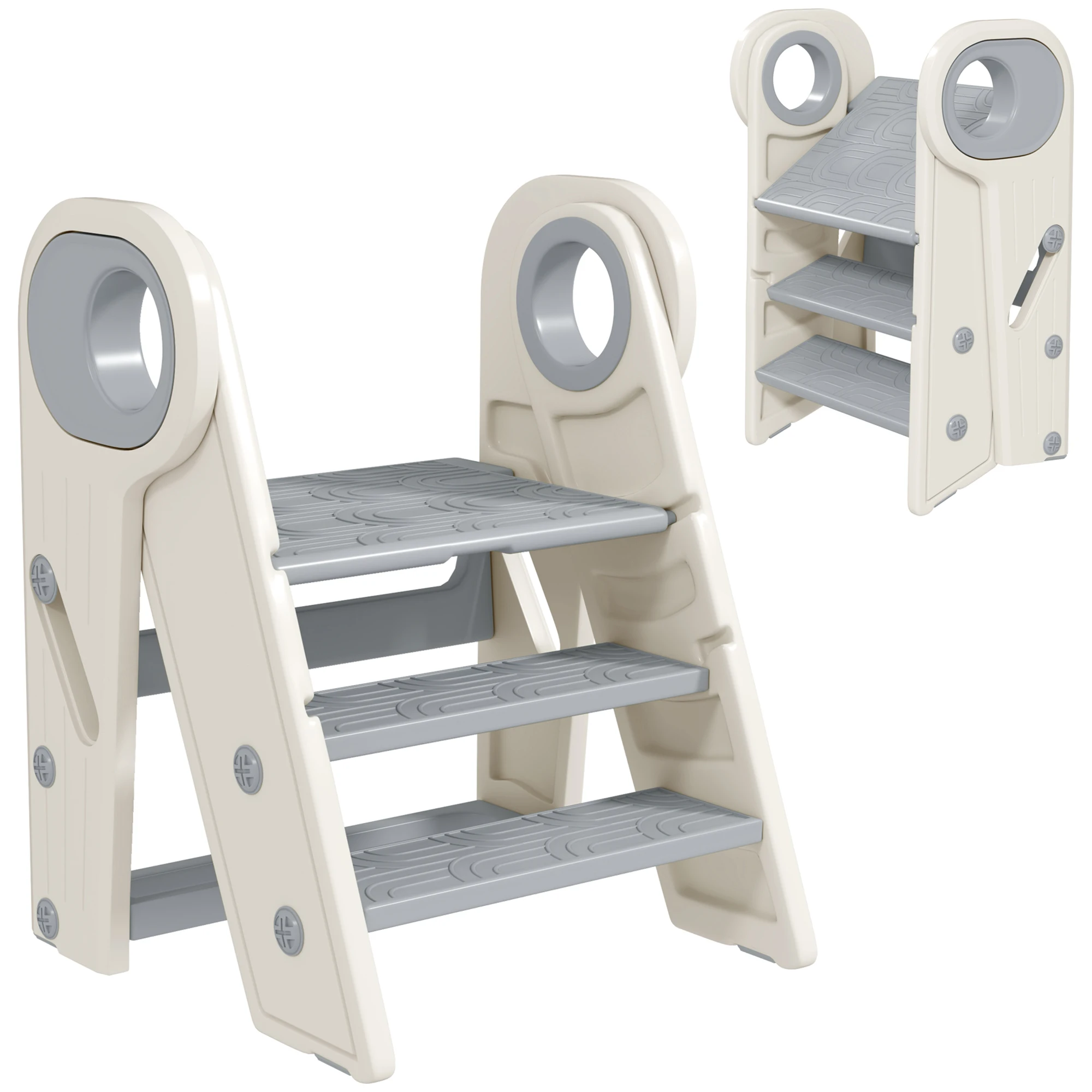 AIYAPLAY Taburete para Niños Plegável e Ajustável con Asa Gris y Blanco