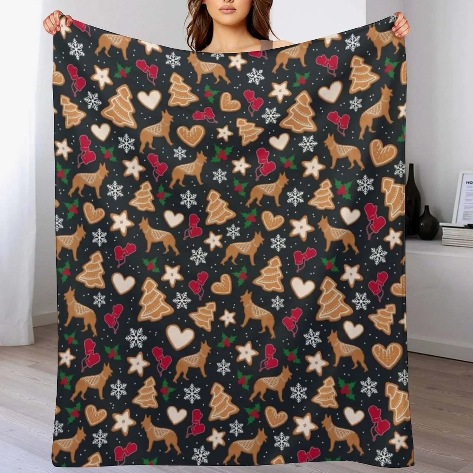 

Gingerbread pups German shepherd Throw Blanket Cute Plaid Thin for winter Warm Blankets