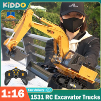 Huina 531 RC Excavator Trucks 11CH 1:16 Alloy Remote Control Engineering Digger Truck Model Electronic Heavy Machinery Toys